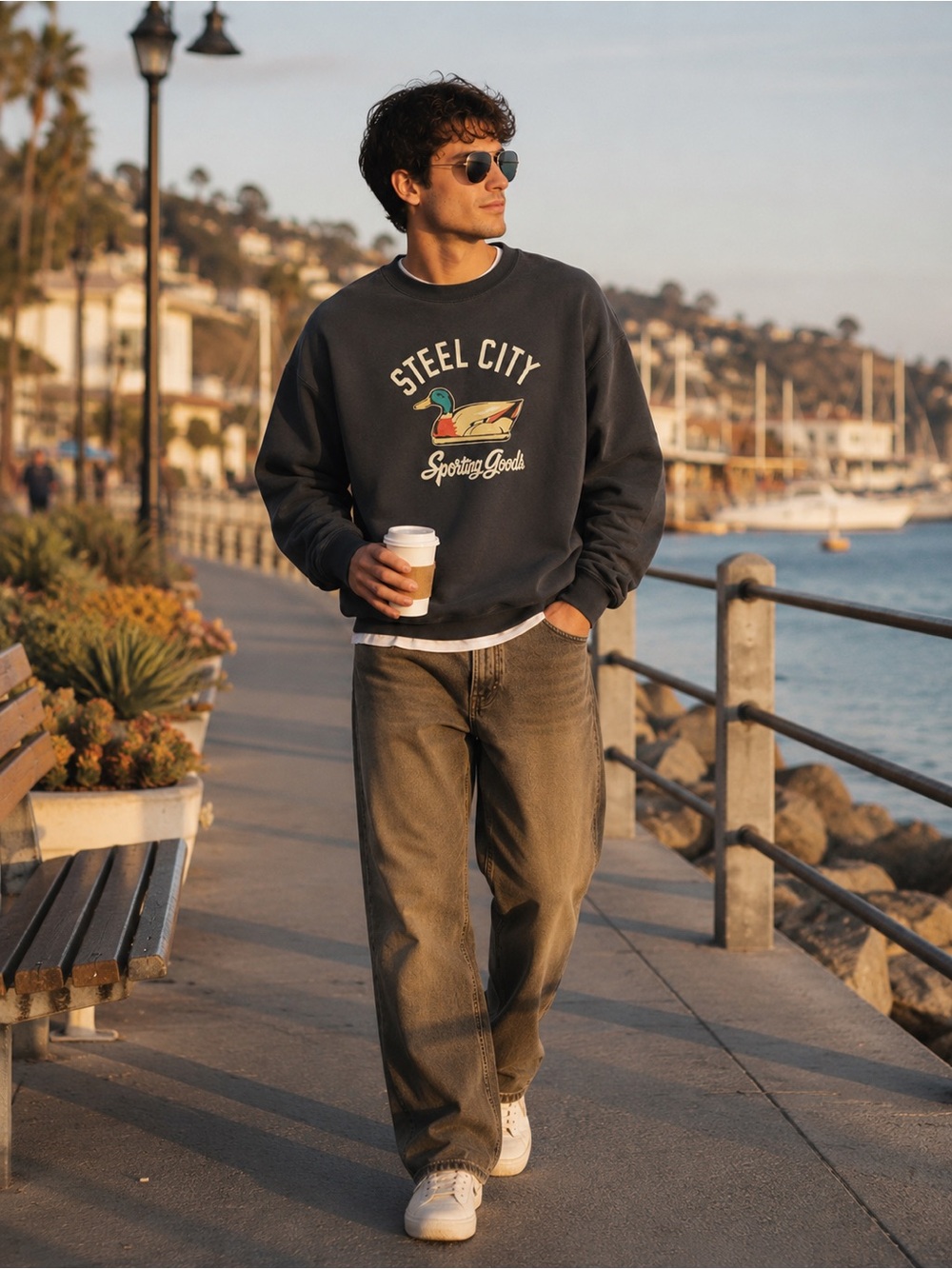 Steel City Men’s Mallard Duck Fleece Crewneck Sweatshirt Gray Graphic NWT